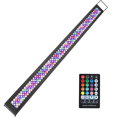 Zingbabu Led Aquarium, 52W RGBW Spectre Complet Lumiere Eclairage, 6500K Fish Tank Lumière Avec Minuterie, 116–140cm Alu Longueur Support Extensible Lampe