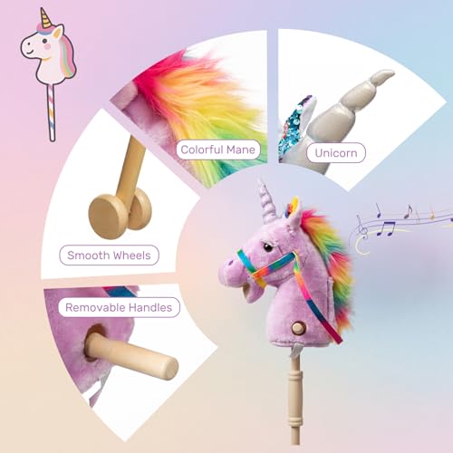 image for HollyHOME Unicorn Stick Horse Handcrafted Hobby Horse on a Stick with 