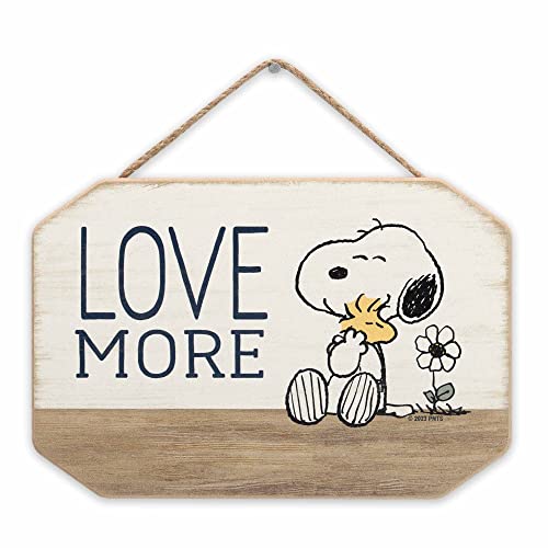 Image of Peanuts Snoopy Love More Hanging Wood Wall Decor - Cute Snoopy and Woodstock Sign for Home Decorating