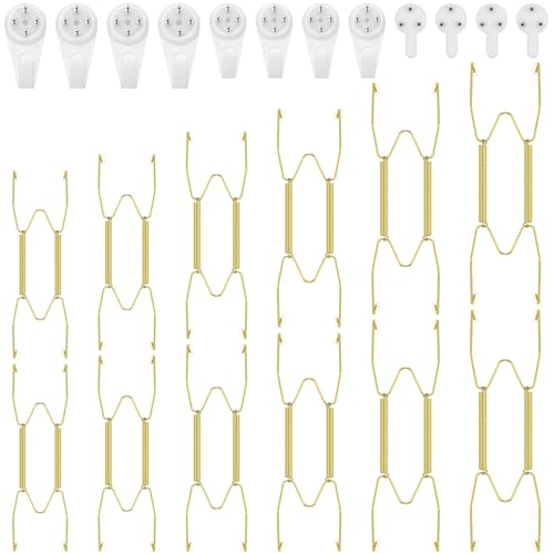 Image of Hotop 12 Pieces Plate Hangers for Wall Stainless Steel Wire Invisible Heavy Duty Plate Hangers Display Holders with 12 Pieces Hooks for Wall Decorative(4 /6 /8 /10 /12 /14 Inch,Gold)