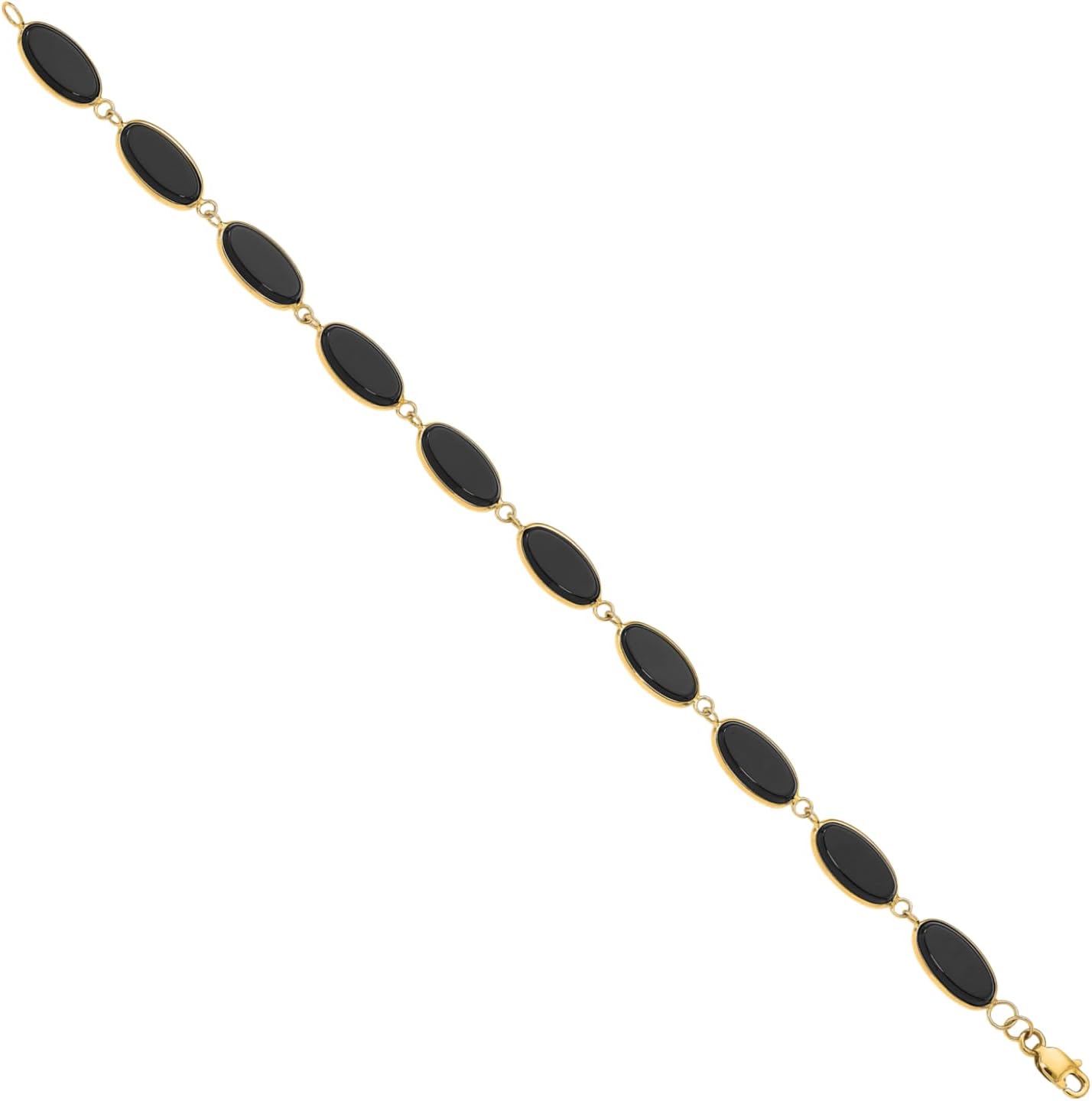 IceCarats 14K Solid Yellow Gold Black Onyx Link Chain Bracelet Prong Set, Polished, Matte