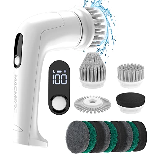 Macmore Electric Spin Scrubber, Cordless Shower Scrubber With 4 Replaceable Cleaning Heads & 9 Scouring Pads, Dual Speeds, Electric Cleaning Brush For Bathroom, Tub, Tile, Floor, Grout, Car #TOP1