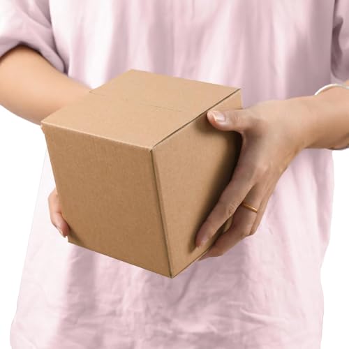Image of Schliersee 5x5x5 Shipping Boxes Set of 50, Brown Kraft Corrugated Cardboard Square Business Boxes Mailers for Packaging, Moving