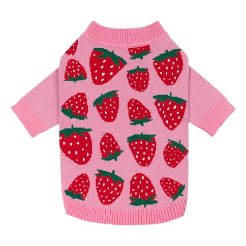 Image of Fitwarm Adorable Strawberry Dog Sweater, Thermal Dog Winter Clothes for Small Dogs Girl, Pet Outfit, Pink, Red, White, Green, XS