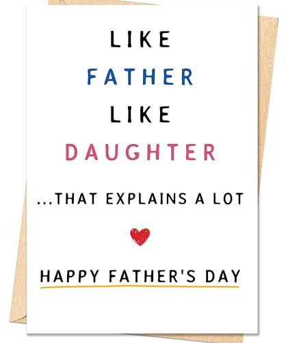 IDU Fathers Day Card Funny Fathers Day Cards Gifts Decorations for Dad from Daughter Happy Fathers Day Cards Gifts Ideas with Envelope Cute Humor Like Father Like Daughter Card