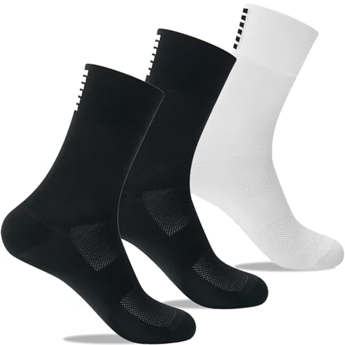GERZHIUBN Men's Cycling Crew Socks 3-Pack Biking Bicycle Socks Breathable Mountain Road One Size
