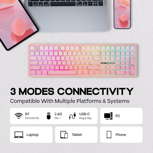 Image of MechLands Aula F108 100% Wireless Gaming Keyboard, Full Size Custom Gasket Mechanical Keyboard, 4000mAh Battery, Programmable 108 Keys, Hot-Swappable, for Win /Mac (Pink Gradient)