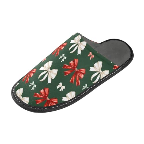 Slippers for Women Christmas Bows Pattern Soft Winter Warm Shoes Indoor Outdoor Non-Slip House Travel Slippers2