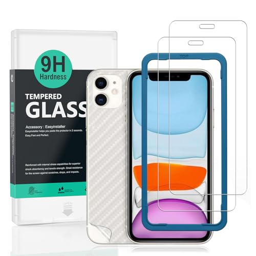 Ya en manzanajugosa.com: Ibywind Cristal Templado para Apple iPhone 11/iPhone XR [2 Piezas],con Atrás Pegatina Protectora Fibra de Carbono,Incluyendo Kit de instalación fácil