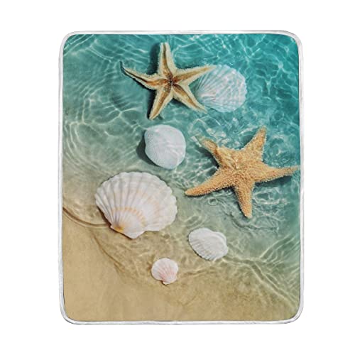 senya Luxury Blanket Starfish Seashell On Beach Soft Warm Cozy Throw Blanket Lightweight Microfiber Comfort Blanket for Sofa Bed Couch
