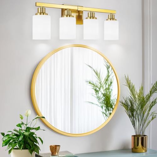 DIKAIDA 4-Light Gold Vanity Light Modern Bathroom Light Over Mirror 24in by DIKAIDA - Used condition - Image 7