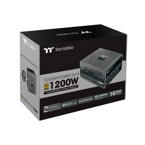 Thermaltake Toughpower GF 3 1200W | PC-ATX-3.0-Netzteil | PCIe Gen 5.0 | 80-Plus-Gold | voll-modular | leiser 140 Lüfter | EU Zertifiziert | schwarz, Toughpower GF3 1200W