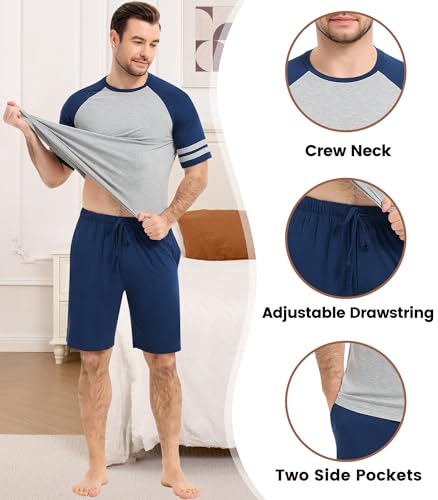 Image of NACHILA Men's Bamboo Viscose Pajamas Set Raglan Short Sleeve Shorts Pjs