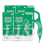 GUM Professional Clean Floss Picks - Extra Strong Shred-Resistant Floss, Easy Grip Handle - Dental Flossers for Adults - Fresh Mint Flavor, 150 Count (Pack of 4)