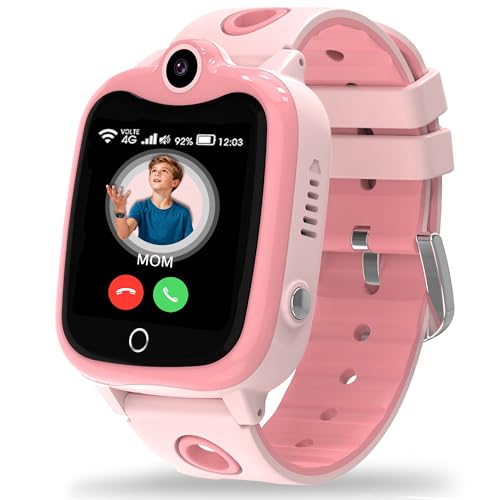 Smartwatch Bambini GPS, 4G Orologio Smartwatch Bambini con Telefono HD Videochiamata SOS Chat Vocale IP68 Impermeabile Modalità Scuola Sveglia Calcolatrice Contapassi, Regalo per Ragazzi e Ragazze