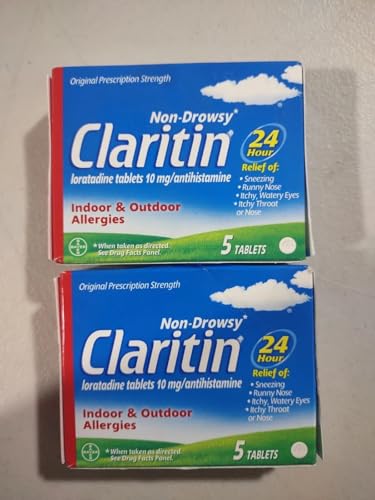 Claritin Non-drowsy Indoor & Outdoor 24 Hour Allergy Relief 3 Pack of 5 Tablets (Total of 15 Tablets)