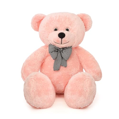 Pababo Oso de peluche de 80 cm con lazo, tamaño grande, para niños y novias, cumpleaños, San Valentín (rosa)