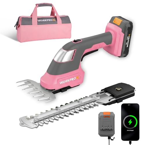 WORKPROX 20V Cordless Grass Shear & Shrubbery Trimmer, Pink