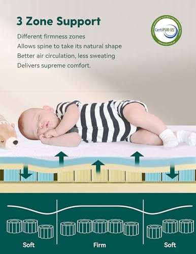 BABELIO Ergonomic Zoning Crib Mattress Dual-Sided Memory Foam Waterproof 6" Thick Toddler Mattress with Zipper Cover, Fits Standard Crib