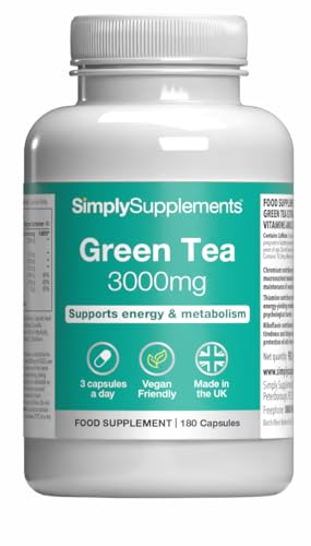 Green Tea Extract 3 000mg | with Added Thiamin Riboflavin & Chromium | Supports Energy Metabolism & Antioxidant Defence | Vegan-Friendly | 180 Capsules = 2 Months Supply | Manufactured in The UK