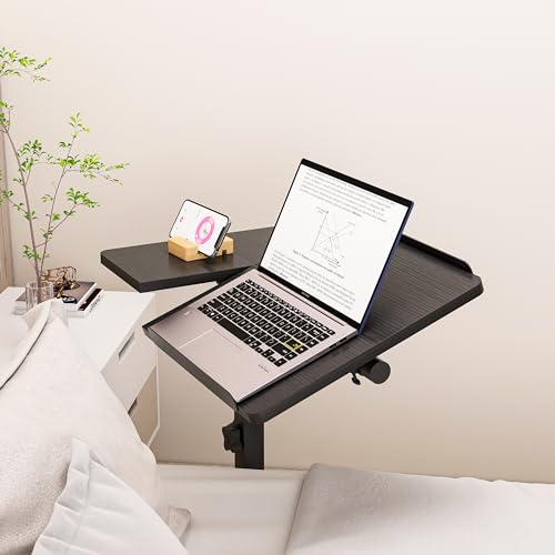 JXINONT Over The Bed Table with Wheels Rolling Cart Tilting Sofa Laptop Stands Hospital Tray Medical OverbedTables-Black