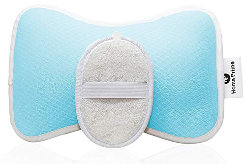 Luxury Non-Slip Spa Bath Pillow by Home Prime Fits Any Bathtub/Hot Tub/Jacuzzi with 2 Strong Suction Cups - Large & Soft, Shoulder & Neck Support. with a LOOFAH Sponge.