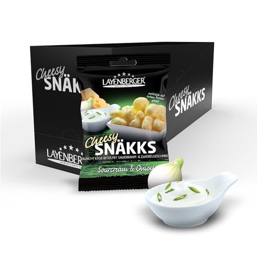 Layenberger Cheesy Snäkks - Käse Snack, viel Eiweiß und wenig Kohlenhydrate, 10er Pack (10 x 35 g) - Sourcream & Onion