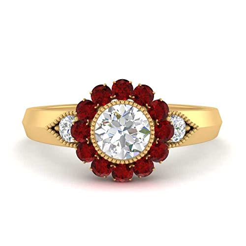 Image of Choose Your Gemstone Victorian Round Antique Engagement Ring Yellow Gold Plated Round Shape Vintage Engagement Rings Minimal Modern Design Birthday Gift Wedding Gift US Size 4 to 12