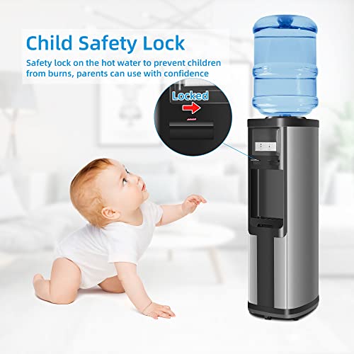 Water Cooler Dispenser, 5 Gallon Top Loading Water Cooler Water Dispenser, 2 Temps (Hot & Cold), Quiet, Black And Stainless Steel, Etl Listed, Child Safety Lock #TOP3