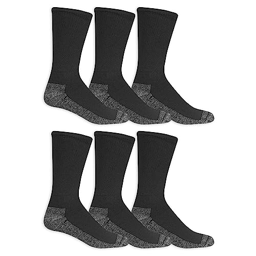 Fruit Of The Loom Heavy Duty Reinforced Men's Crew Socks, Black, Pack of 6