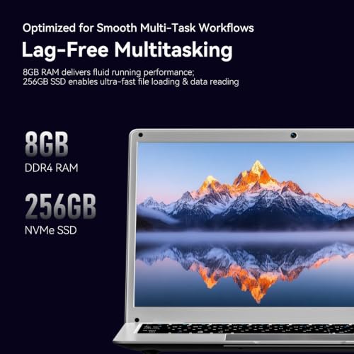 Image of 14 inch HD Laptop, Intel Celeron N3350 (Up to 2.4GHz), 8GB DDR4 RAM, 256GB SSD, Windows 10 Pro, Lightweight Notebook for Home, School, Business, WiFi, Bluetooth, HDMI, USB 3.0 (N3350-8+256)