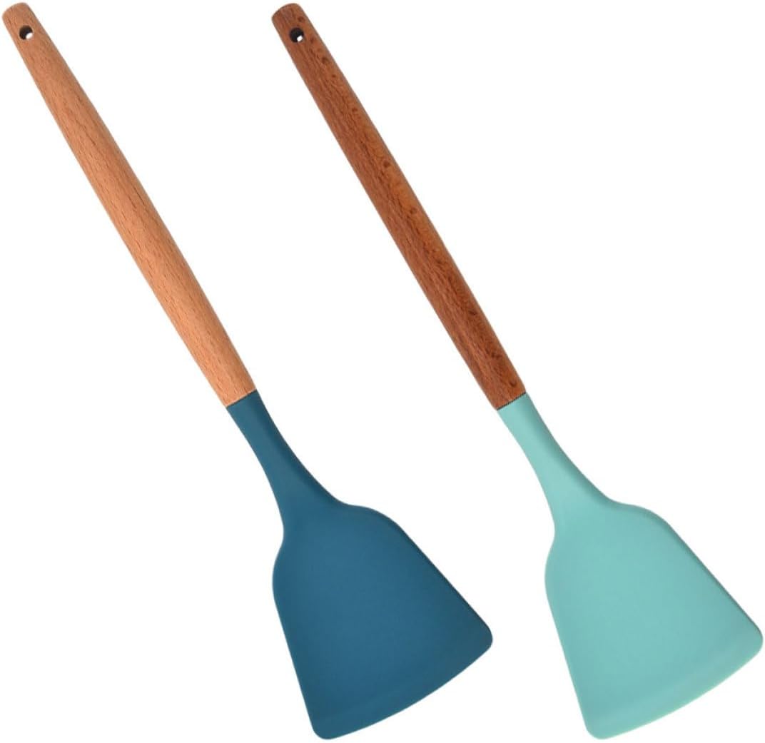 2pcs Silicone Spatula Set with Wooden Handles, Food-grade Heat-resistant Kitchen Utensils for Cooking and Baking, Non-toxic Kitchen Gadgets for Home and Professional Use