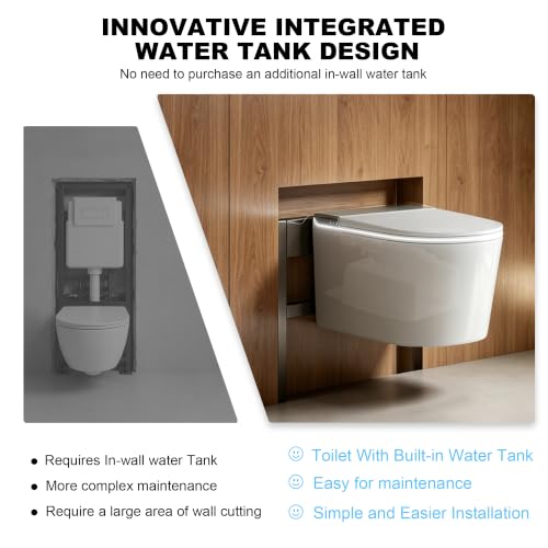 Image of #G837 Luxury Wall Hung Smart Toilet Combo, Elongated Smart toilet, Built in Bidet Seat, Auto Flush, Auto Open /Close Lid, Heated Seat, Warm Water /Dryer,White (Include In-Wall Frame Bracket)