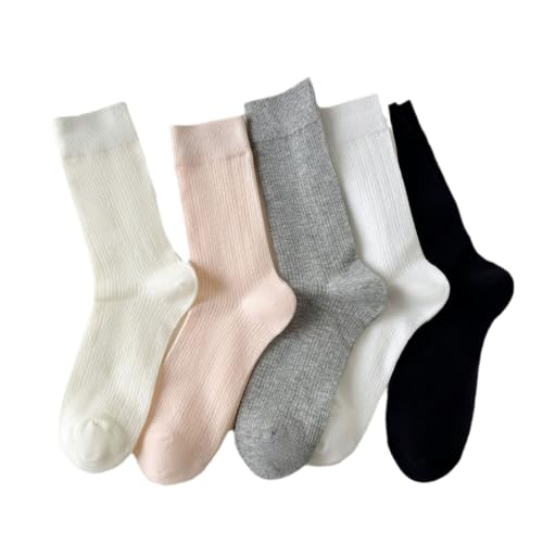 Image of 5 Pairs White Cute Socks, Women's Lace Ruffles Ankle Casual Sock, Cottagecore Breathable Socks, Floral Crew Socks