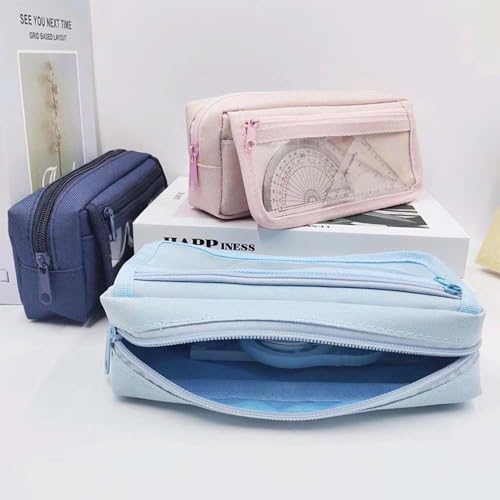 Image of Clear Pencil Case Back to School Supplies Zipper Pencil Pouch, Desk Accessories & Workspace Organizers Pencil Bag School Supplies for Teen Girls (Dark Blue)