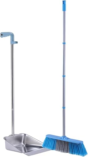 YONILL Juego de escoba y recogedor para el hogar  Escoba de interior y sartenes para polvo con mango largo, escoba interior de 52 pulgadas con juego