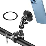 EEEKit All-Metal Magnetic Phone Holder, 360° Rotating Adjustable Handlebar Clamp Mount for Motorcycle, Scooter, Spin Bike, Golf Cart, Railing, or Stroller, Compatible with MagSafe and All Phones
