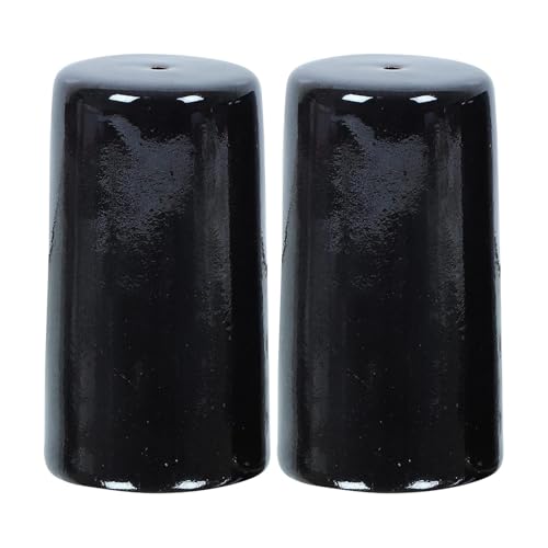 Image of QIMACPLUS Handcrafted Ceramic Salt and Pepper Shaker Set | Perfect Pour Holes for Kitchen, Dining Table, Picnic, Office, Restaurant, and Hotel | Set of 2 (Black)