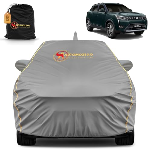 Image of XUV 300 100% Waterproof Car Cover for All Weather Protection with Mirror & Antena Pocket Inner Cotton Triple Stitched Cover with Adjustable Belt Bottom Elastic to Secure Fit -Grey