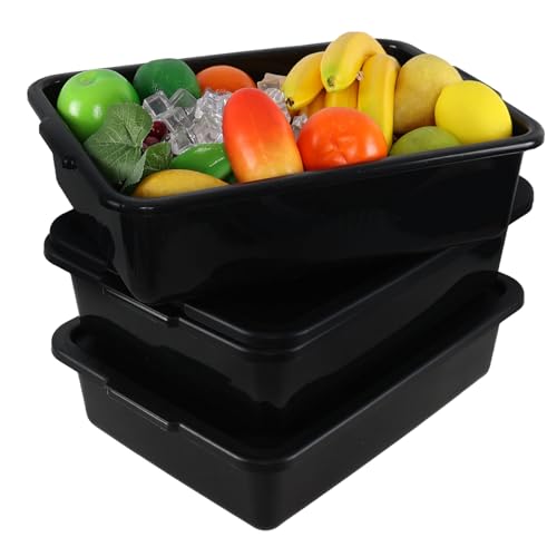 Xeabia 13 L Commercial Bus Tubs with Lid, Plastic Bus Box, 3 Packs, Black