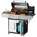 SKOK Led 4-Burner Gas BBQ Grill with Side Burner, Barbecue Grill with Porcelain-Enameled Cast Iron Grates, 60,000 BTU Stainless Steel Propane Grill 629 Sq. In. Grilling Area