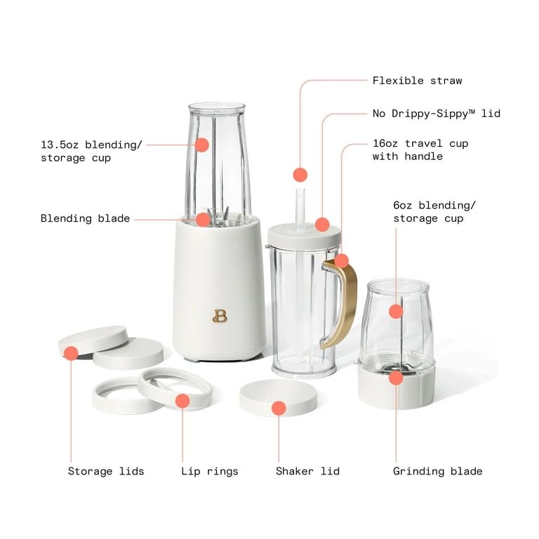 Generic Elegant Personal Blender Set | BPA-FREE | Durable Compact & Portable | 12 Pieces | 240W | White Icing | Drew Barrymore | Smoothies, Shakes, & More, 19285