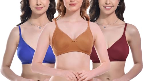 Image of FIMS - Fashion is my style Women Cotton Blend Non-Padded Bra Non-Wired Mould Seamless Cup Solid Bras Cup-B Pack of 1, Multicolor