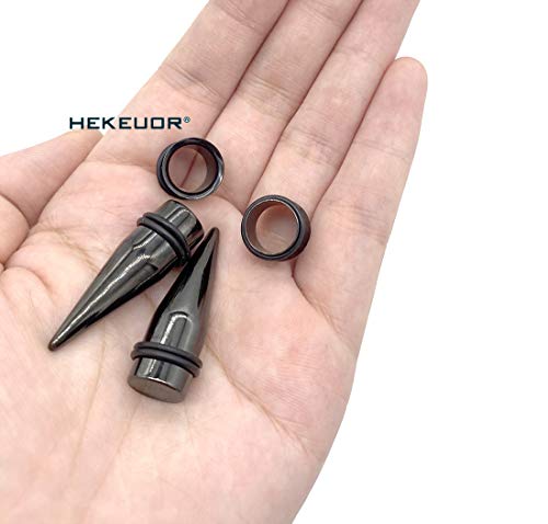 HEKEUOR 11mm 7/16" Steel Ear Stretching Kit - 2 Tapers 2 Tunnels Size Between 00g(10mm) and 1/2" (12mm)3