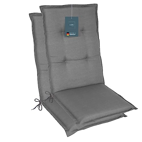 LILENO HOME Set di 2 cuscini per sedia da giardino con schienale alto, in tinta unita, colore grigio medio (Tami), comodi cuscini per sedie da giardino e sedie pieghevoli