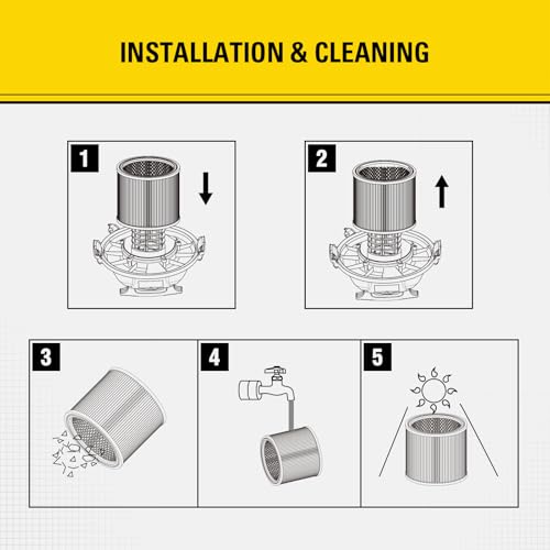 Image of Stanley High Efficiency Shop Vac Filter, Fits Most 5-18 Gal Vac, 08-2566B | Washable & Reusable Replacement Filter, Shop Vacuum Wet and Dry Accessories