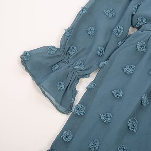 Maacie Baby Girl Fall Casual Dress Holiday Dress Long Sleeve V Neck Blue Green 4Y #TOP4