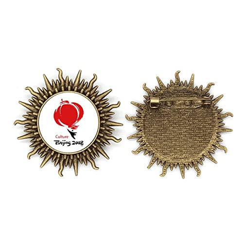 Broche chinoise en métal motif rouge oriental, accessoire de mode vintage et ethnique