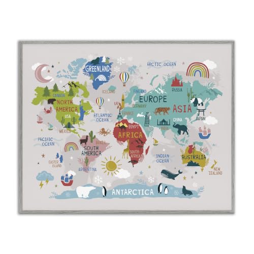 Native Animals World Map, 11 x 14 Inch Framed Giclée Print