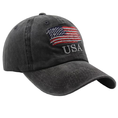 American Flag Hat Distressed Cotton Baseball Cap USA Vintage Trucker Hat Adjustable Dad Cap for Men Women Black - Image 6